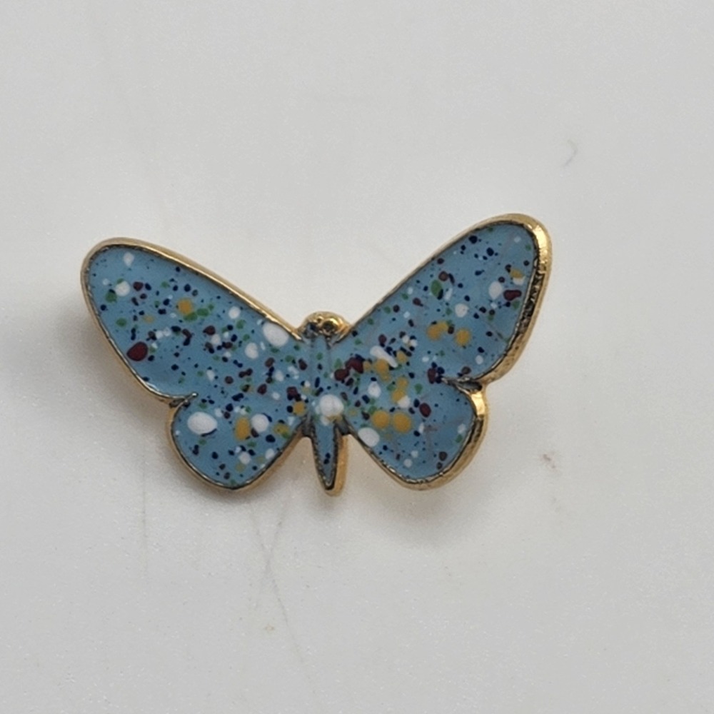 Vintage Blue Enamel Gold Filled Butterfly Brooch Pin